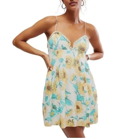 21. NWT Free People Altura Mini Women's Dress Pale Sunflower w/pockets -LG - Picture 1 of 4